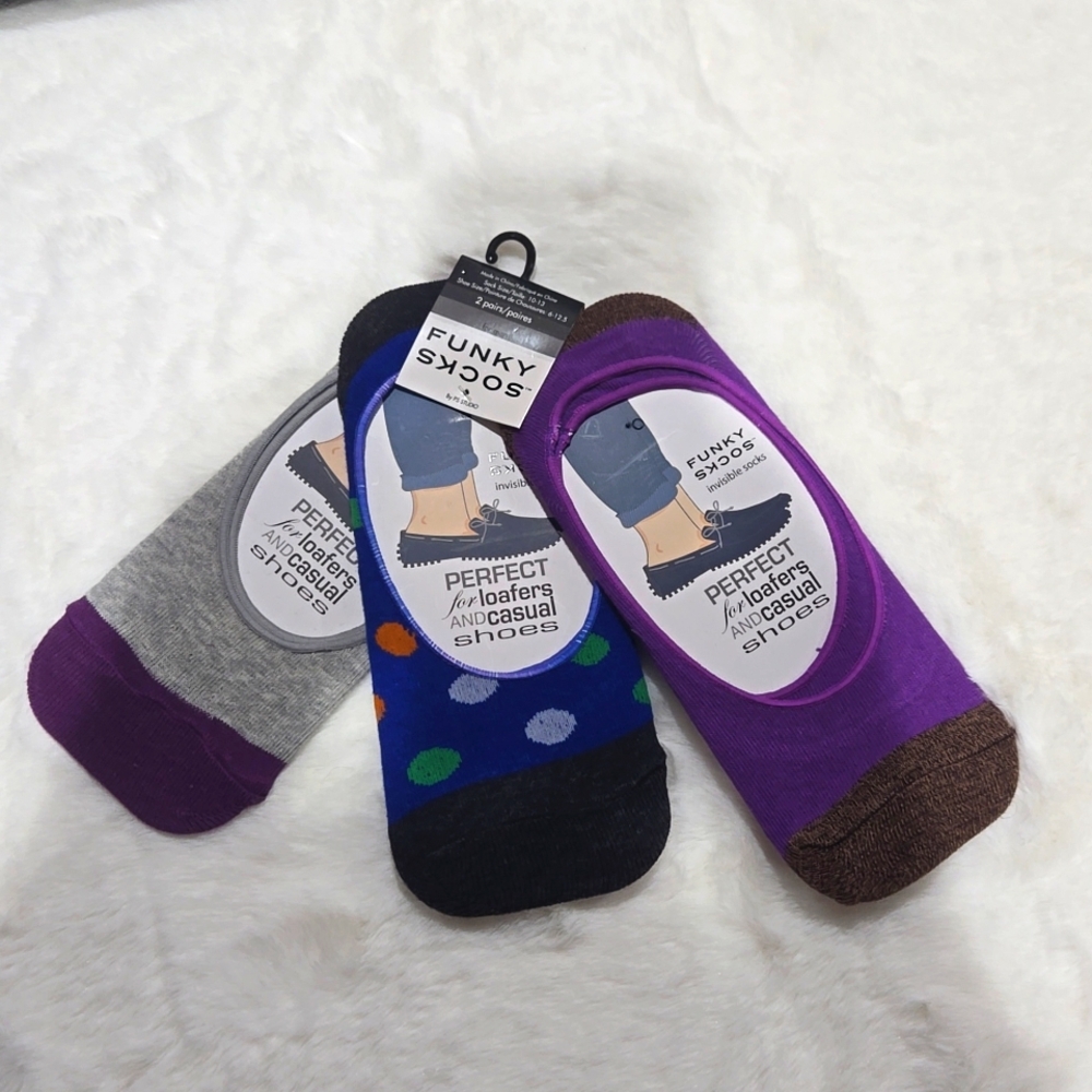 Funky Socks bundle of three pairs. Men's size 10-13 blue, purple, gray NEW